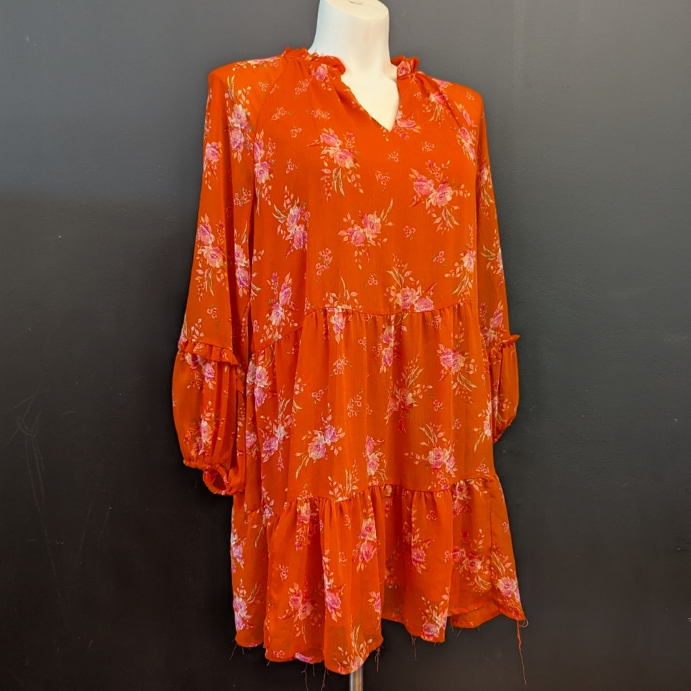 Vince Camuto Floral Red/Orange Dress with Pink Accents